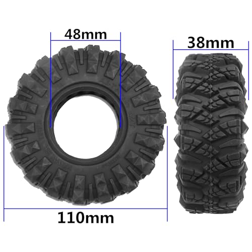 ShareGoo1.9 inch RC 1.9 Crawler Tires Rubber Mud Tires OD 110mm Tyre Compatible with Axial SCX10 90046 Redcat Gen8 RC4WD D90 TF2 MST 1/10 RC Crawler Fit 1.9 Beadlock Wheel Rims