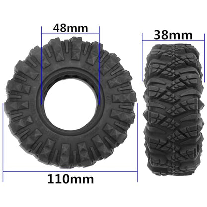 ShareGoo1.9 inch RC 1.9 Crawler Tires Rubber Mud Tires OD 110mm Tyre Compatible with Axial SCX10 90046 Redcat Gen8 RC4WD D90 TF2 MST 1/10 RC Crawler Fit 1.9 Beadlock Wheel Rims