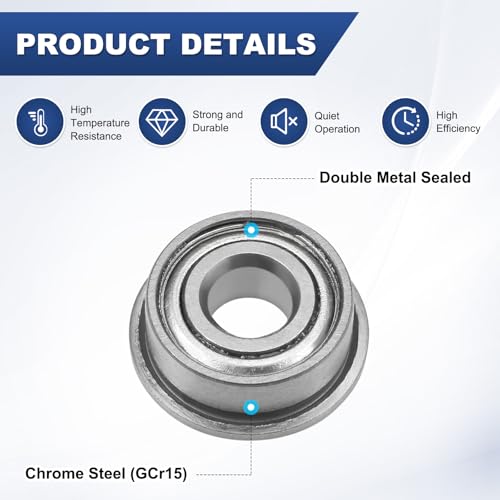 M METERXITY 20-Pack MF104ZZ Flanged Ball Bearing, 4mm x 10mm x 4mm Double Metal Shielded Z1 Chrome (GCr15) Steel Flange Rip Bearings for Wheelbarrow/Printer/Fax Machines/Power Tools - size: 4mm x 10mm x 4mm