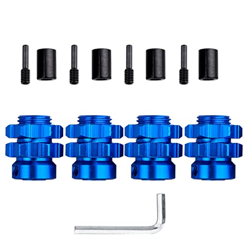 Aluminum 17mm Wheel Hubs/Nuts Splined for 1/10 Traxxas E-Revo Summit T-Maxx, Set of 4 (Navy Blue) - color: Navy Blue