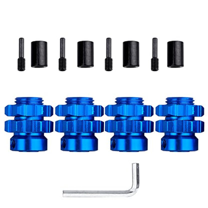 Aluminum 17mm Wheel Hubs/Nuts Splined for 1/10 Traxxas E-Revo Summit T-Maxx, Set of 4 (Navy Blue) - color: Navy Blue