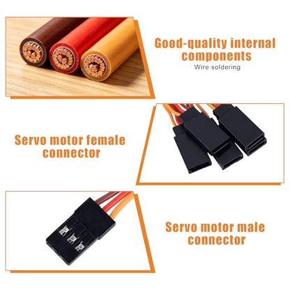 8pcs Servo Extension Cables & Y-Harness Splitters for JR Futaba Spektrum | 30-Core, 3.94in/10cm, 4.72in/12cm, Wire, Linear, RC, Airplane, Car, Drone