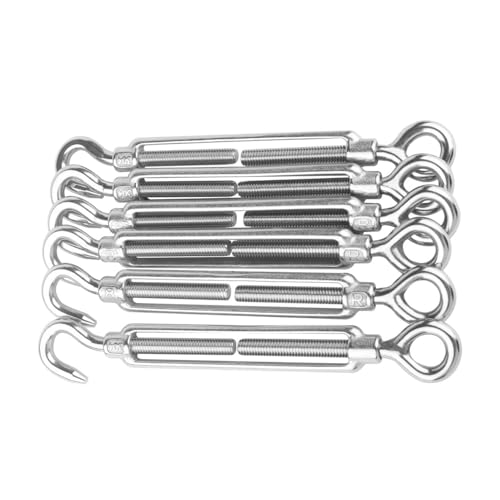 6PCS M8 Hook & Eye Turnbuckle 304 Stainless Steel 5/16" Turnbuckle Wire Rope Tension Heavy Duty Turnbuckles for Cable Railing Wire Rope Hardware Kit - size: Hook & Eye-M8