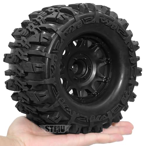 STMU 1/8 RC Truck Tires and 17mm Hex Wheels Rims Rubber Buggy Tyres for 1:8 Scale Off Road Truck Car Kaiju Tmaxx E-Revo 3.3 Arrma Kraton 6S Typhon 3S Traxxas Maxx HPI Redcat (2PC-RC Tires Wheel)