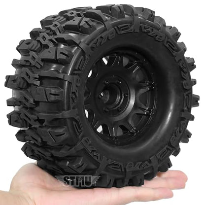 STMU 1/8 RC Truck Tires and 17mm Hex Wheels Rims Rubber Buggy Tyres for 1:8 Scale Off Road Truck Car Kaiju Tmaxx E-Revo 3.3 Arrma Kraton 6S Typhon 3S Traxxas Maxx HPI Redcat (2PC-RC Tires Wheel)