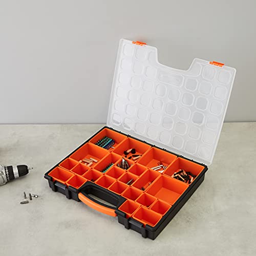 Amazon Basics 19-Removable Compartment Small Parts Organizer, Portable Hardware Storage Box with Customizable Compartments, Black, Orange, 16.5 x 13.2 x 2.4 inches - size: 16.5 x 13.2 x 2.4 inches