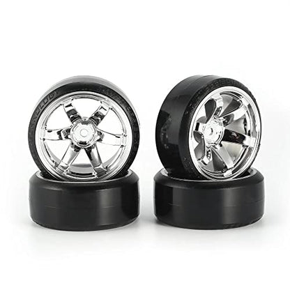 4Pcs 63mm RC Drift Car Tires Hard Tyres Plastic Wheel Rims for 1/10 On-Road Drifting Car for HSP Tamiya HPI Kyosho Spare Parts(Silver) - color: Silver