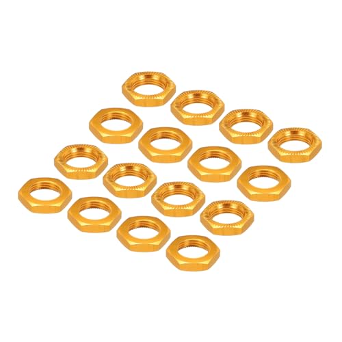 MECCANIXITY Aluminum 17mm RC Wheel Nut Thread M12x1.0mm Hex Wheel Nuts RC Wheel Nut for 1/8 RC Model Car Trucks Off Road Car Upgraded Parts Pack of 16(Golden) - color: Golden