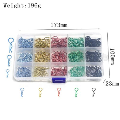 260pcs Universal RC Body Clips Stainless Steel Body Shell Clip R Pins 3 Sizes for All 1/6 1/8 1/10 1/12 1/14 1/18 1/24 Scale HPI Tamiya HSP Exceed RC Car Parts Truck Buggy Shell Replacement