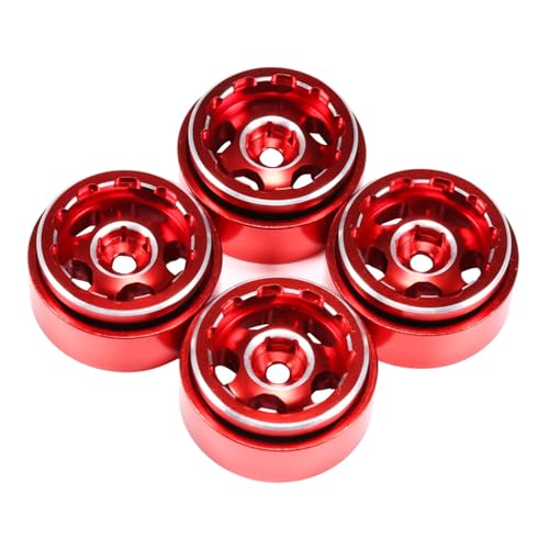 RC Models Parts For TRX4M For SCX24 AX24 For FCX24 Enduro24 1/24 1/18 4Pcs Aluminum 1.0 Beadlock Wheel Rims With Negative Offset RC Car Crawler Upgrade(Red) - color: Red