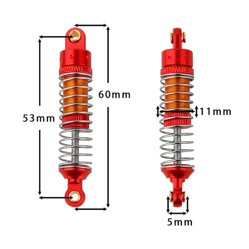 4PCS 53mm/59mm/66mm Aluminum Shocks Absorbers Oil Threaded Damper for 1/18 RC Crawler TRX4M TRX-4M Bronco Defender K10 Upgrade Parts,Silver Color Spring (53mm red) - color: 53mm red