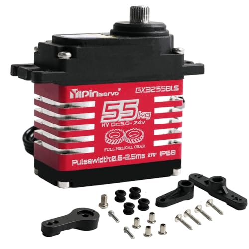 High Torque 55kg Brushless Servo Motor Waterproof RC Digital Servo High Speed Metal Gear Steering Servo for RC Cars, Drones, Robots and Flight Control Systems- Control Angle 270°