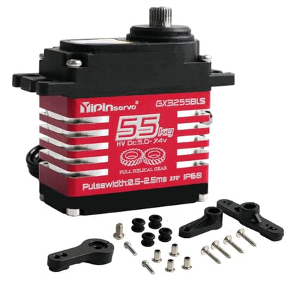 High Torque 55kg Brushless Servo Motor Waterproof RC Digital Servo High Speed Metal Gear Steering Servo for RC Cars, Drones, Robots and Flight Control Systems- Control Angle 270°