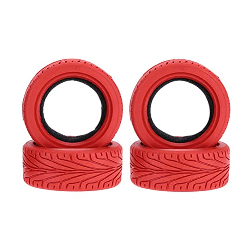 1/10 RC On-Road Car Tyres, 65mm Rubber RC Tire for 1/10 HSP Tamiya HPI Kyosho RC On Road Run-flating Car (Red) - color: Red