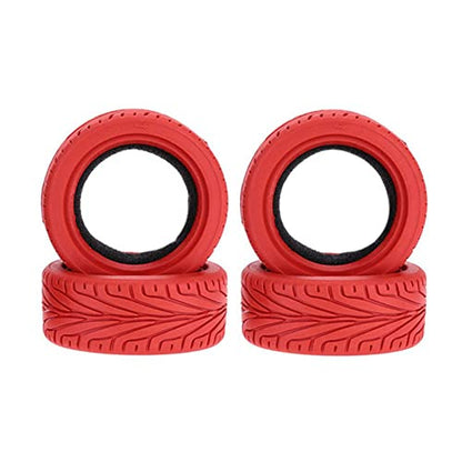 1/10 RC On-Road Car Tyres, 65mm Rubber RC Tire for 1/10 HSP Tamiya HPI Kyosho RC On Road Run-flating Car (Red) - color: Red