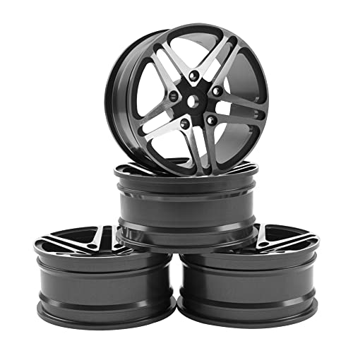 ShareGoo Metal Wheel Rims RC 12mm Hex Hubs 1/10 RC Drift On-Road Racing Touring Wheel Rim Compatible with HSP Tamiya Kyosho RedCat Sakura WLtoys Universal 1/10 RC Scales,5-Spoke (Black) - color: Black