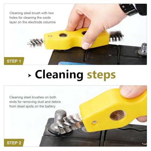 2 PCS Car Battery Terminal Cleaner Spray, 4-in-1 Battery Post Cleaner Brush with Steel Wire, Cleaning Tool for Terminals and Pipes, Universal for Most Cars, Trucks, SUVs (Yellow) - color: Yellow