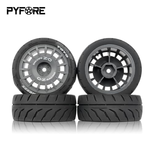 4PCS 1/10 RC Rally Tires & Rims, 68x28mm 12mm Hex Wheel Set, Fits for Traxxas Tamiya HPI WR8 1/10 Scale On-Road Car (Gray) - color: Gray