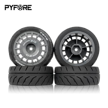 4PCS 1/10 RC Rally Tires & Rims, 68x28mm 12mm Hex Wheel Set, Fits for Traxxas Tamiya HPI WR8 1/10 Scale On-Road Car (Gray) - color: Gray