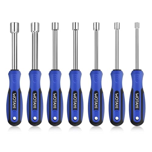 7-Piece SAE Nut Driver Set | 3/16, 1/4, 5/16, 11/32, 3/8, 7/16, 1/2 Inch Hex Nut Driver Set, 3.5 Inch (1 Inch Hollow, 2.5 Inch Solid) Shaft Nut Driver