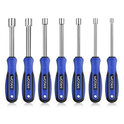 7-Piece SAE Nut Driver Set | 3/16, 1/4, 5/16, 11/32, 3/8, 7/16, 1/2 Inch Hex Nut Driver Set, 3.5 Inch (1 Inch Hollow, 2.5 Inch Solid) Shaft Nut Driver