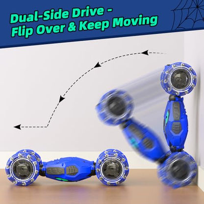 VisionX Unique 2.4GHz 4WD 360° Rotating Gesture Sensing RC Stunt Cars for Boys and Girls Ages 6-12, Double‑Sided Driving RC Drift Car, Birthday and Christmas Cool Car Toys Gifts for Kids, 2 Batteries - color: Vibrant Blue