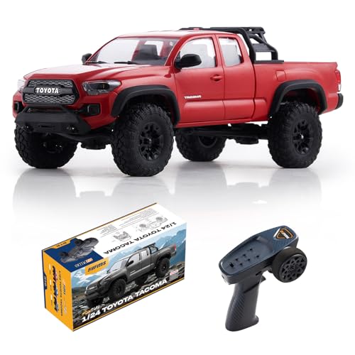 FMS 1/24 FCX24MS Toyota Tacoma S RC Crawler, Officially Licensed RC Truck 2 Speeds Switch with LED Lights, Off-Road RC Model for Adults (Red) - color: Red