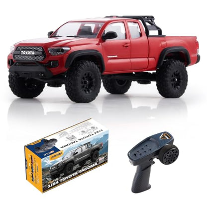 FMS 1/24 FCX24MS Toyota Tacoma S RC Crawler, Officially Licensed RC Truck 2 Speeds Switch with LED Lights, Off-Road RC Model for Adults (Red) - color: Red