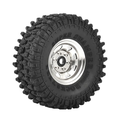 4PCS 1.55 inch Aluminum Alloy Metal Beadlock Wheels Rim and Rubber Tires for 1/10 RC Rock Crawler Car for Axial AX90069 D90 TF2 Tamiya CC01 JIMNY UTB18 Upgrade Parts(95MM,Silver) - color: 95mm,silver