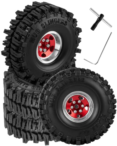 1.0 Beadlock Wheels and Tires for RC Crawler Car 1/18 TRX4M,1/24 SCX24,RC Off Road Buggy Rally Truck Wheels and Tires,RC Aluminium 1.0 in Rims and Rubber Tires w/Sponge,Red - color: Red - (1.0 in Beadlock Wheels)