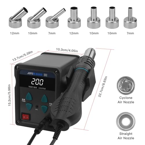 868D Hot Air Rework Station 700W Digital Display High Power with 7 Hot Air Nozzles Adjustable temperature and Air Volume, Automatic Sleep Function
