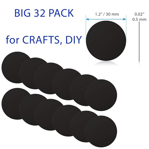 Cell Phone Metal Stickers 1.2 inch for Magnetic Car Mount. Replacement Set of 32 Mini Magnet Metal Plates. Silver Car Sticky Small Round Iron Discs with 3M Adhesive Backing for Case, DIY, Crafts. - color: Round 1.2" / 32 Pack
