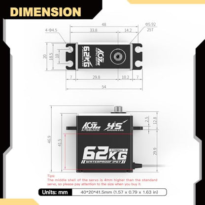 AGFRC 62KG 16.8V Waterproof Servo for 1/10 1/8 RC Cars (A75BUMW) | 0.092sec/60° @16.8V, Brushless Motor, Full Metal Gears, Digital, Programmable, Fits 1/10 & 1/8 RC Buggies / Trucks