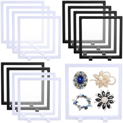 Harloon 12 Pcs 3D Floating Display Case Floating Frame Display Holder Stand Challenge Coin Jewelry Frame Box for AA Medallions Fossil Rock Gemstones Specimen(Black White,7 x 7 x 0.8 Inch,Square Base) - color: Black White, size: 7 x 7 x 0.8 Inch, style: Sq