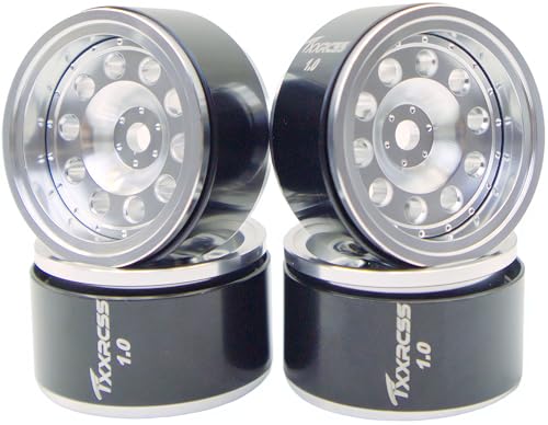 RC 1.0 Beadlock Wheels Offsets -2 Aluminum Rims for AX24 1/18 TRX4M All 1/24 Scale SCX24 Deadbolt RC Crawler Car Wheels Upgrades 4Pc (Silver) - color: Silver