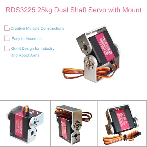 25KG Digital RC Servo RDS3225 Dual Shaft Waterproof High Speed Full Metal Gears Robot Servo with U Mounting Brackets for 1/8 1/10 RC Car Crawler Buggy Truggy DIY Robotic 180 Degree (Pack of 2)