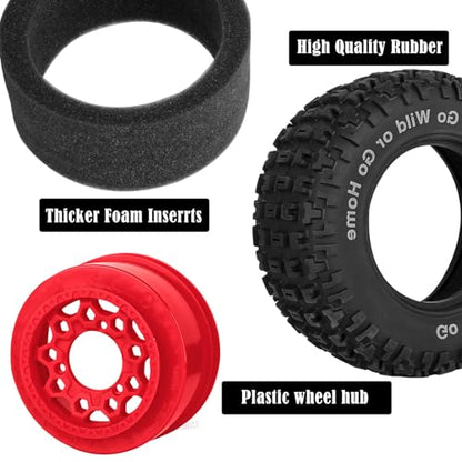 RC Truck Wheels Tires 12mm/14mm/17mm Hex for 1/10 Arrm a Senton/Slash 2WD 4WD 4×4/Axia1/Redca t/Rc4w d,w/Detachable Replace Running on Off-Road Tire RC Wheel Hex,Wheels and Tires,Red - color: Red- (Wheel Tires)
