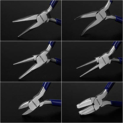 WORKPRO Jewelry Plicers Set, 7-Piece Jewelry Making Tools Kit with Needle Round Nose Plier and Bent Nose Plier Wire Cutter for Jewelry Repair, Beading, Wire Wrapping, Crafts, with Carrying Pouch