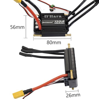 O'Hara 120A 2-6S LiPo ESC Waterproof Brushless Electronic Speed Controller with BEC and XT90 6.0mm Banana Head Connector for RC Boats Model Ship - size: 120A ESC