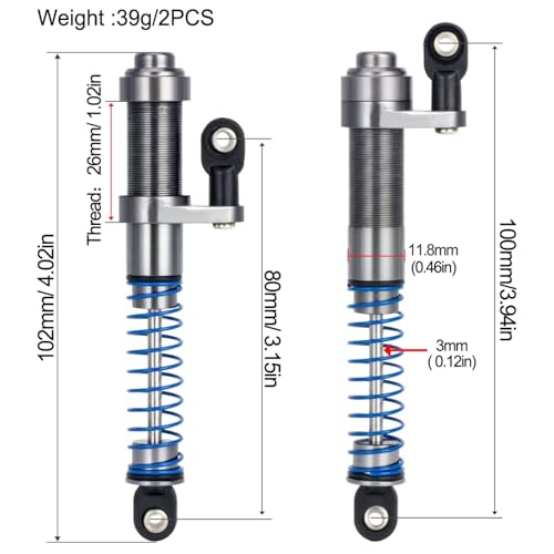 80-100mm Adjustable Threaded Oil Shocks for 1/10 RC Crawler SCX10 TRX4 D90 | CNC aluminum body with offset cap Dampers.Fits for Axial Capra VS4-10 90046 Tamiya LCG Cheater rigs.RC Car Upgrade Parts. - color: Green