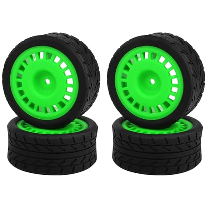 2.59" Rubber Tires & Nylon Wheel Rims 12mm Hex Hub Compatible with HSP Tamiya HPI Kyosho Redcat ExceedRC 1/10 On-Road Touring Car,WLtoys 1/14 144001 RC Buggy (green) - color: green