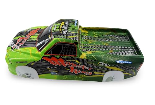 1/10 Scale RC Drift Body Shell - Painted Pickup Truck Lexan Body for Touring & Off-Road RC Cars - Monster King Graphic (Green) - color: Green