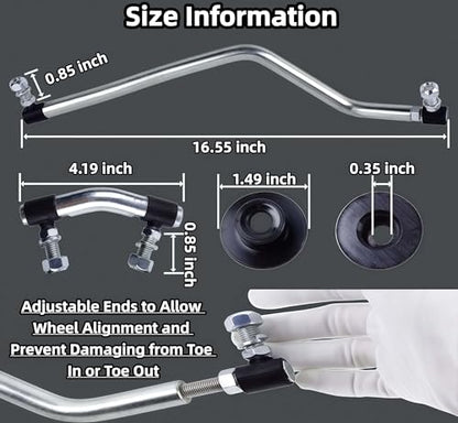 Steering Drag Link Set LH/RH for Husqvarna Craftsman Poulan Mower, 6 Pack | Replaces 436884 436885 436887, Adjustable Ends, 4130 Zinc Coated Steel, Includes Pivot Links & Dust Caps