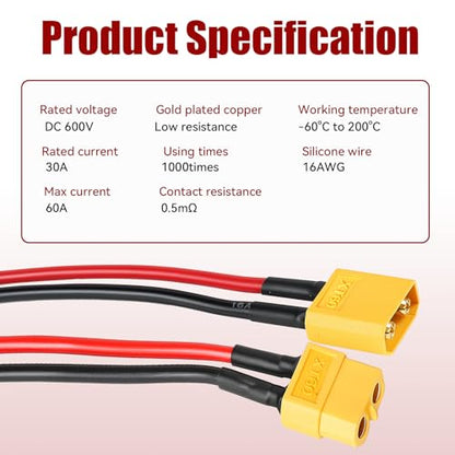 6 Pcs 4.5 Inches XT60 Female and Male Connector Plug Cable, 16AWG Ultra‑Flexible Silicone Wire XT 60 Connector Adapter, Suitable for RC LiPo Battery Drone, Car, Boat (3 Female and 3 Male) - color: 16 Awg