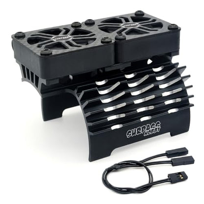 Surpass Hobby RC Cooling Fans 16000RPM,40mm Dual Car Motor Cooling Fans with Metal Heatsink for 1/5 1/6 Scale RC Car Truck Diameter 55-58mm Motor (Black) - style: Black