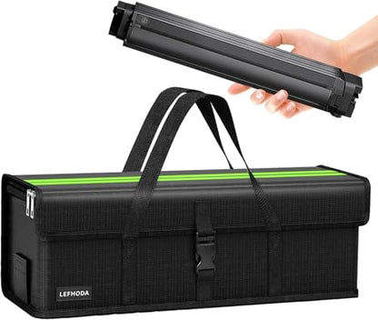 Fireproof E-Bike Battery Bag Case with 6-Layer Protection Up to 1400°C, Waterproof & Explosion-Proof, Large Capacity Lipo Safe Bag for Storage - color: black and green