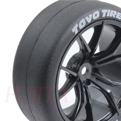 fujita 1/10 RC Drift Tires and Hard Plastic Wheels Rims Rally Racing Tyres for Tamiya XV01 XV02 TT02 PTG HSP RGT Kyosho FAZER MK2 Lc Racing HPI /12mm hex (Black) - color: Black