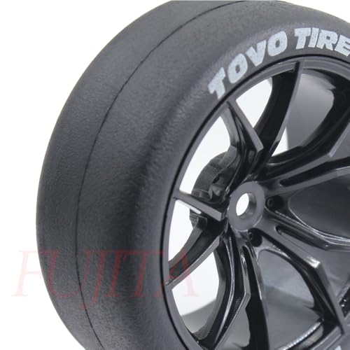 fujita 1/10 RC Drift Tires and Hard Plastic Wheels Rims Rally Racing Tyres for Tamiya XV01 XV02 TT02 PTG HSP RGT Kyosho FAZER MK2 Lc Racing HPI /12mm hex (Black) - color: Black