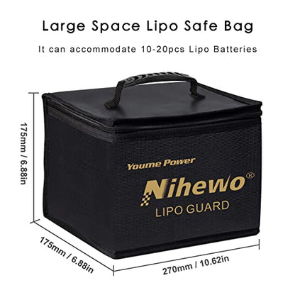 Lipo Bag Fireproof Explosionproof Lipo Battery Bag Divider Large Capacity | Lipo Safe Bag Organizer Lipo Guard Pouch for Lipo Battery Storage & Transporte & Charge with Durable Handle and Mesh Pocket