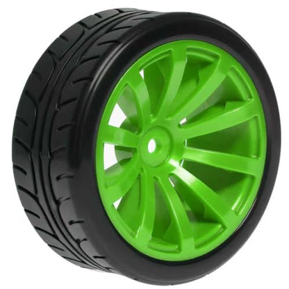 RC OD 65mm 1/10 Rally Racing Touring Tires & Plastic Wheels 12mm Hex for 1:10 1/12 On Road Drift Street Car Tamiya TT01 TT02 Traxxas XV02 XV01 TA06 HPI KYOSHO PTG2 A959 4PCS (Green) - color: Green